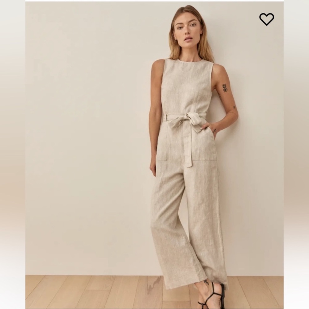Reformation Naomi Linen Jumpsuit in Oatmeal